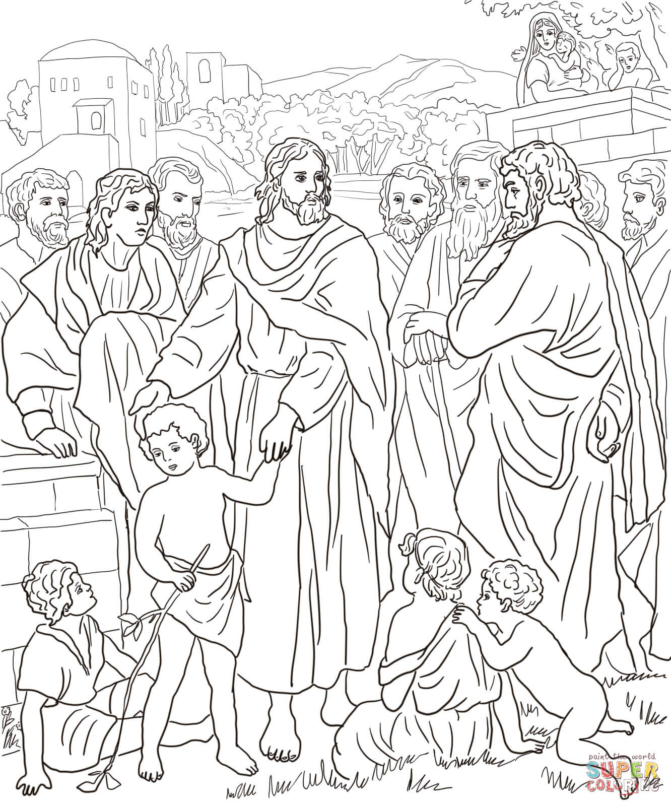 Jesus with Children coloring page | Free Printable Coloring Pages