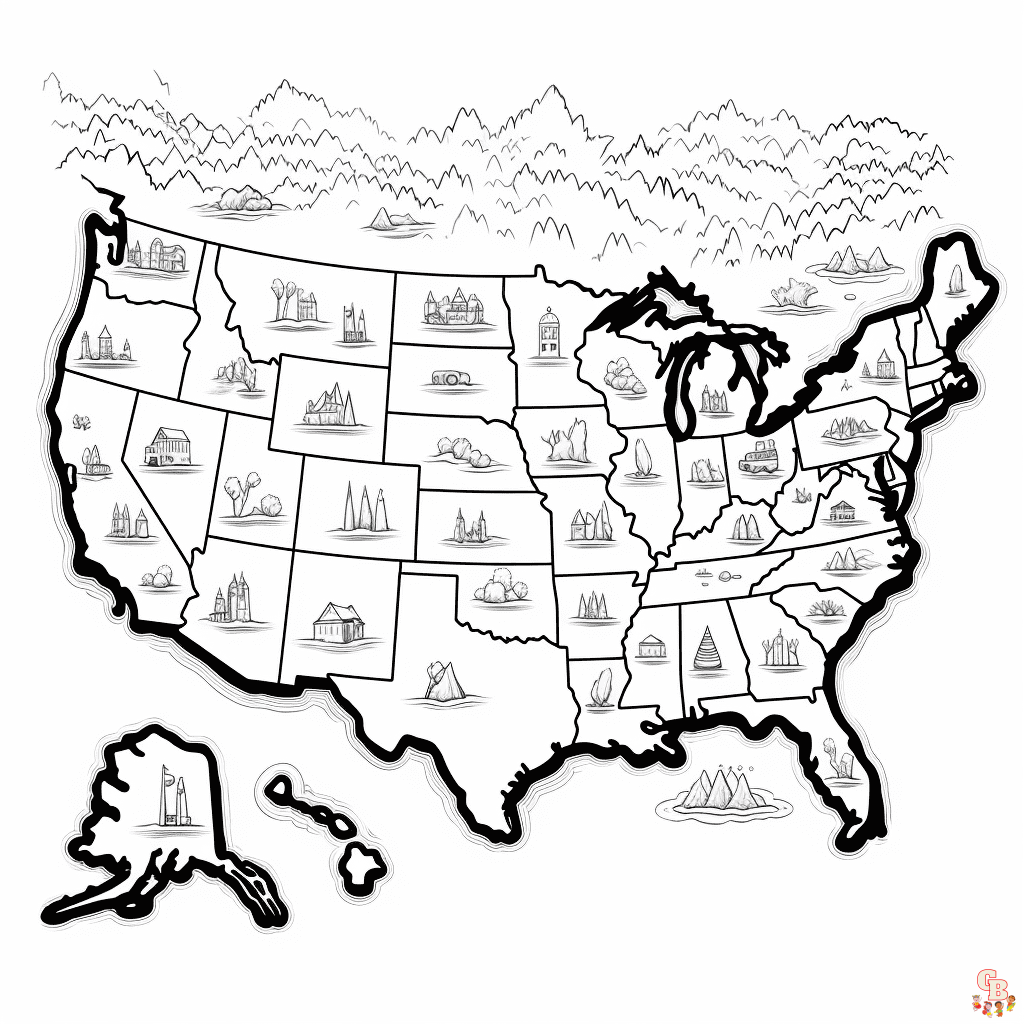 Printable US Map Coloring Pages Free For Kids And Adults