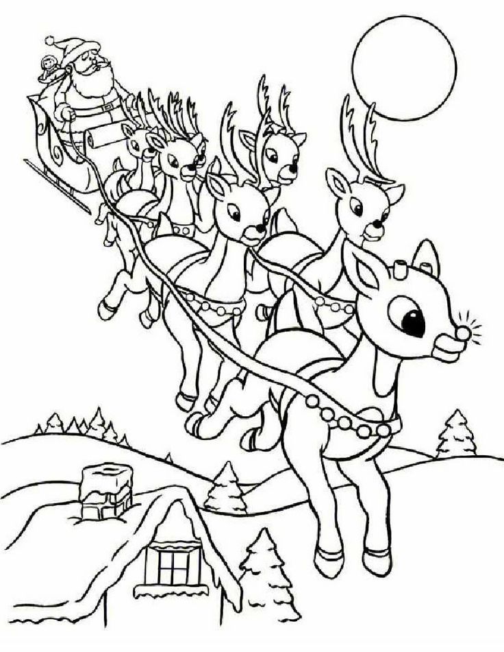 Rudolph and Santa Sleigh coloring page | Colouring Pics