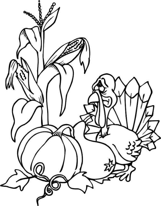 Thanksgiving Coloring Page | Turkey With Harvest Vegetables