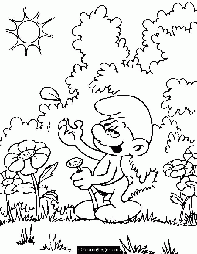 Smurfs with Flowers Printable Coloring Page | ecoloringpage.com 