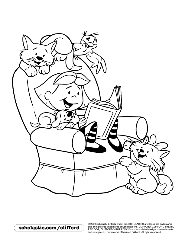 Puppy Pals Reading Coloring Page | library