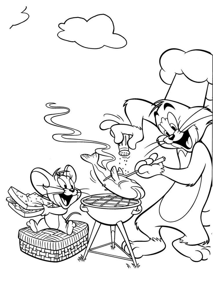 Tom And Jerry Cook Grilled Fish Coloring Page | Sisters Pics ...