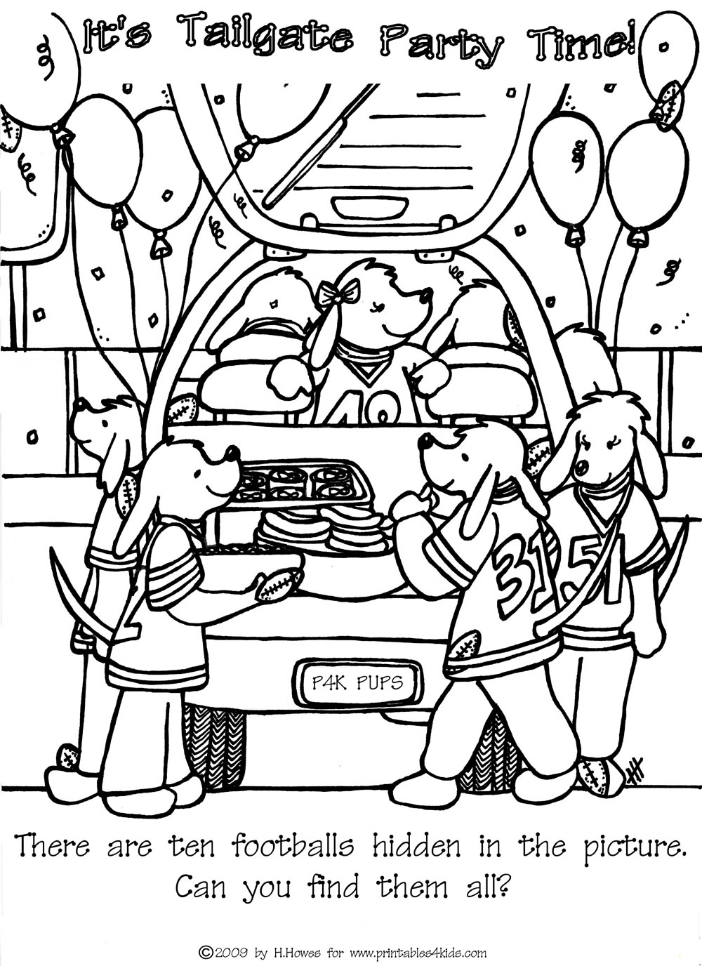 Find the Hidden Footballs Tailgate : Printables for Kids – free word search  puzzles, coloring pages, and other activities