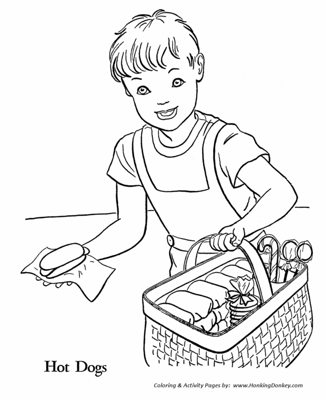 July 4th Coloring Pages - Hot Dog Vendor - Independence Day 
