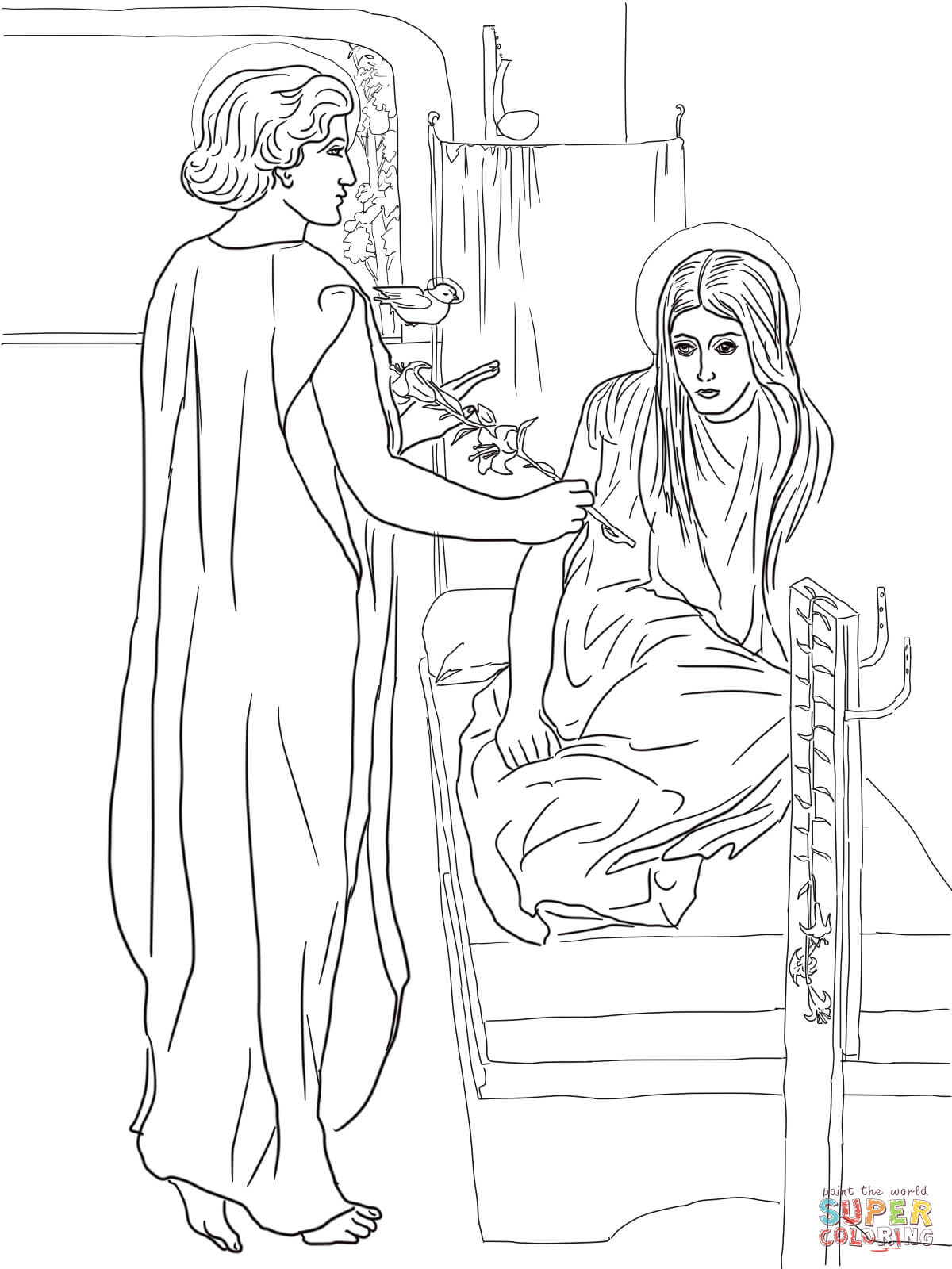 Angel Gabriel Visits Mary coloring page | Free Printable Coloring ...