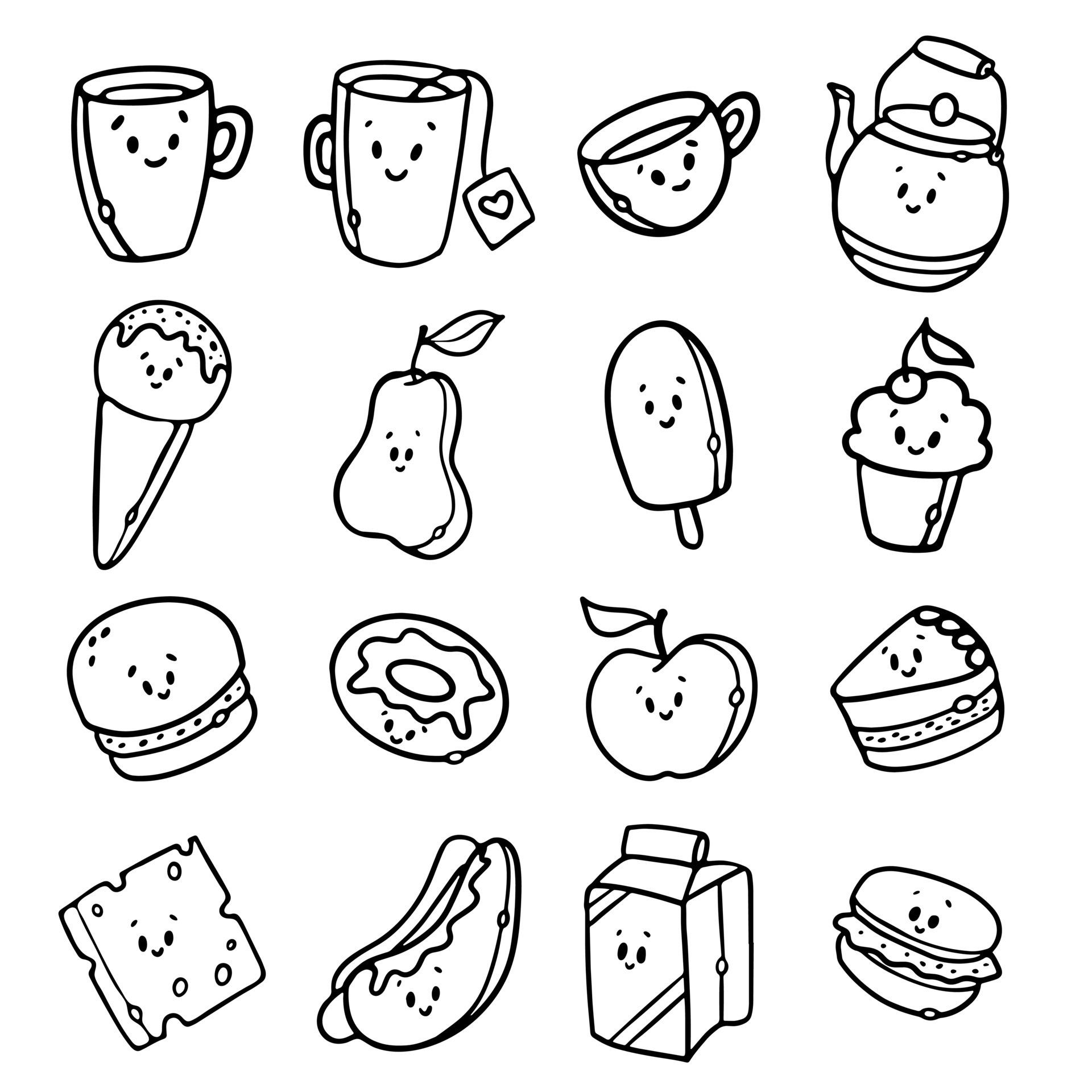 Cute Kawaii fast food meal outline doodle cartoon style for Coloring book  Vector Illustration 11396465 Vector Art at Vecteezy