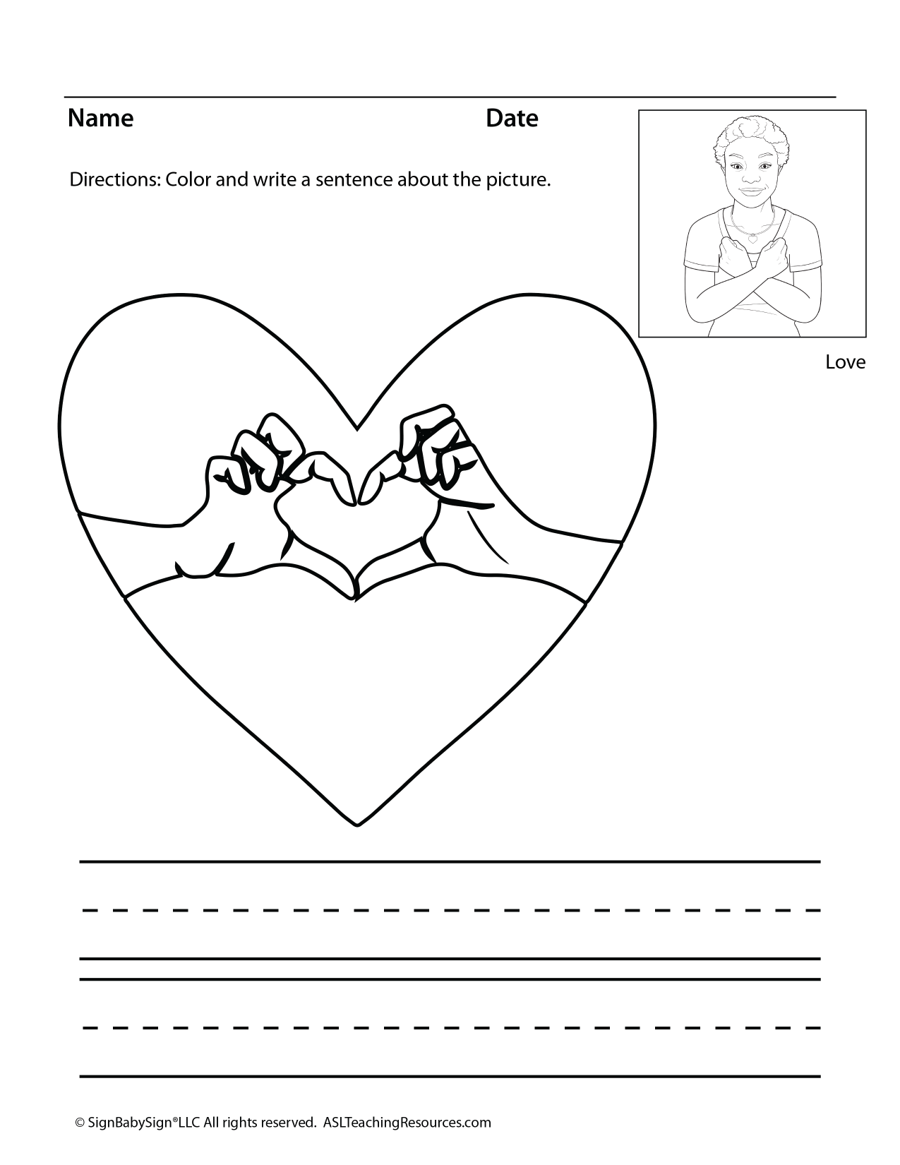 Valentine Coloring Pages ASL - ASL Teaching Resources