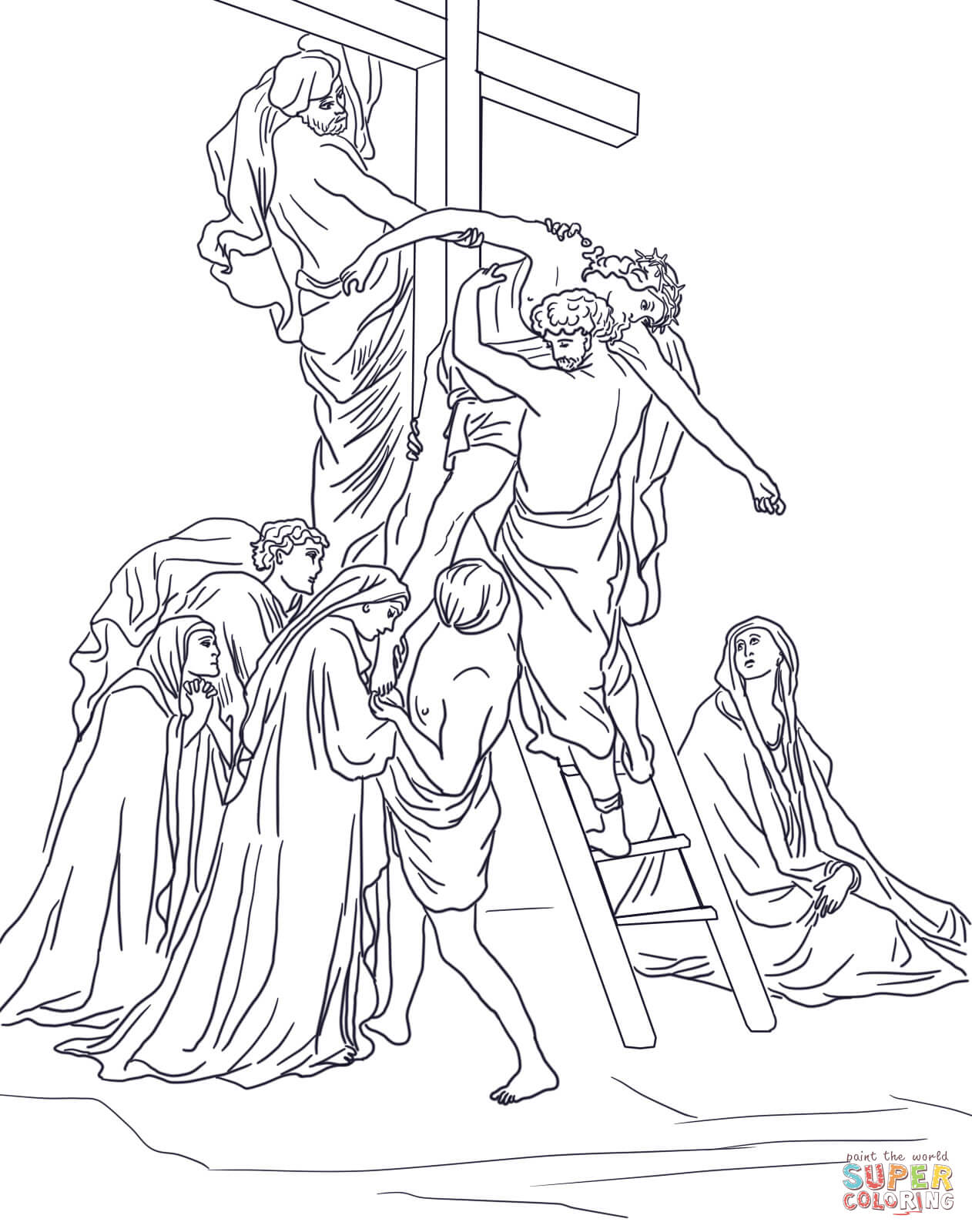 Thirteenth Station - Jesus is Taken Down from the Cross coloring page |  Free Printable Coloring Pages
