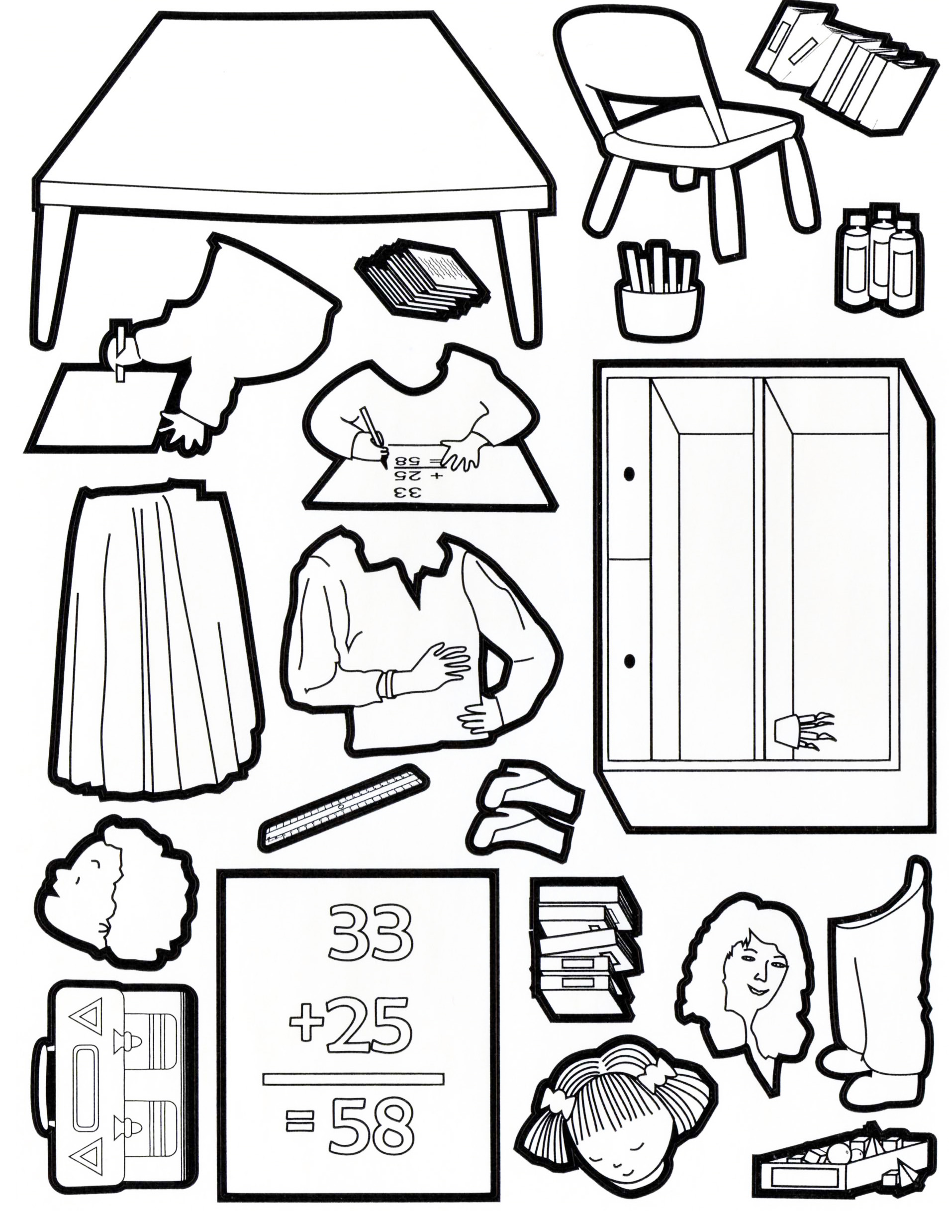 Back to school cutting - School Coloring pages for kids to print & color