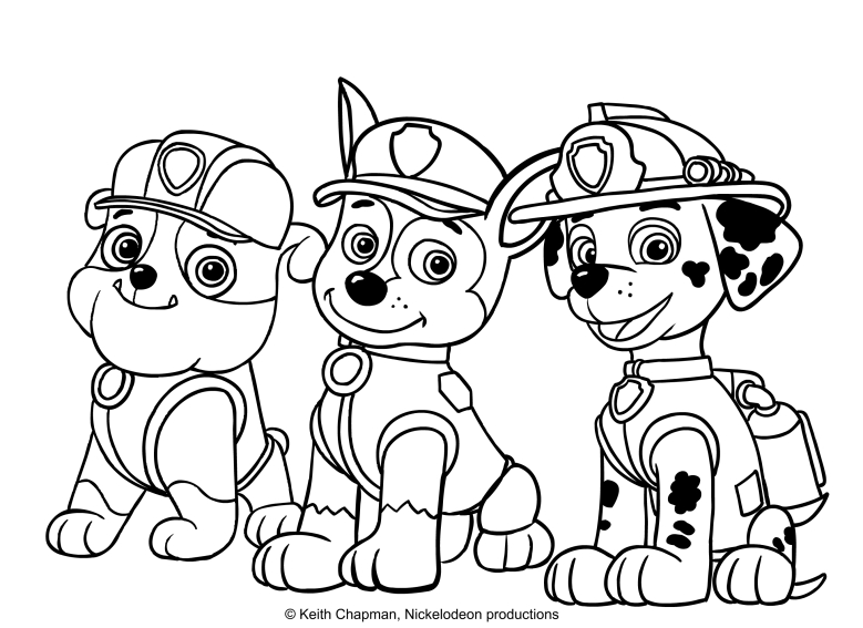 Rubble, Chase and Marshall. coloring page