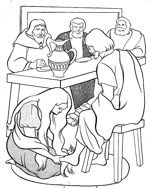 WOMAN WASHING JESUS FEET Colouring Pages