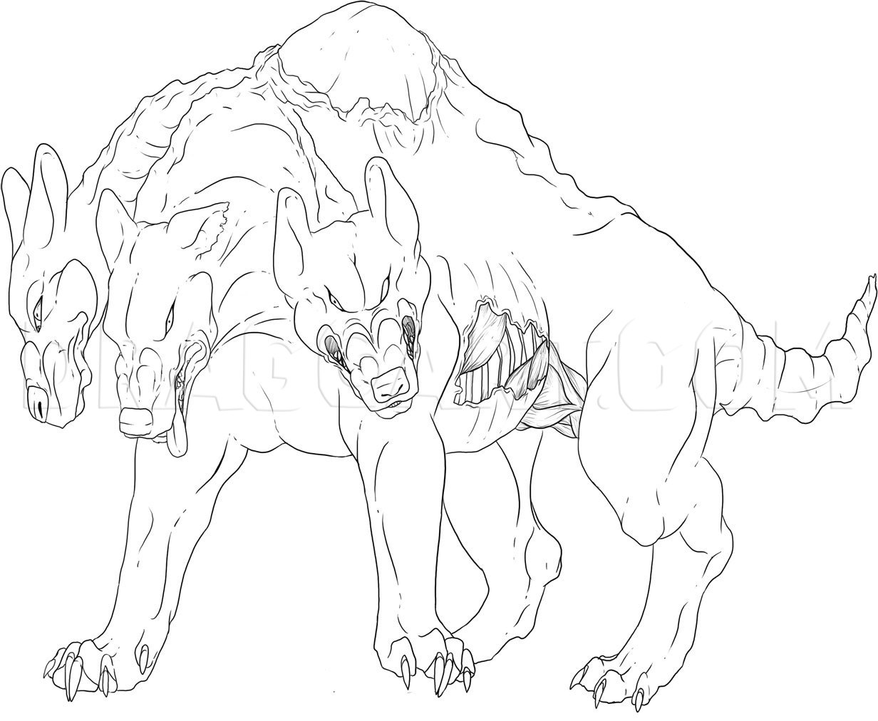 How to Draw Cerberus, Coloring Page, Trace Drawing