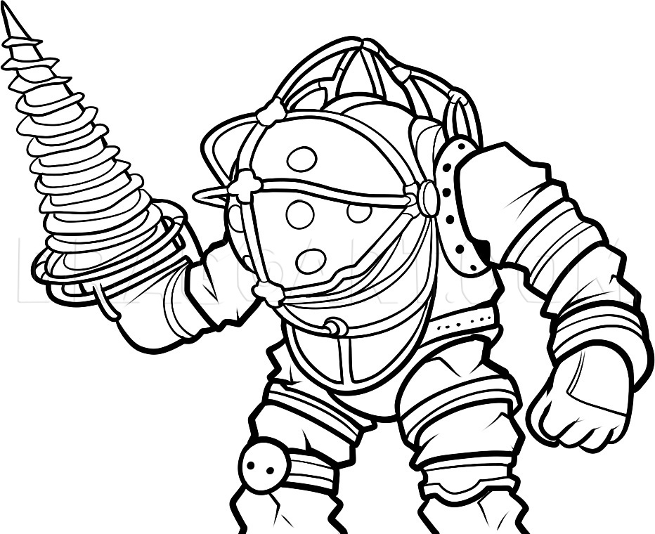 How to Draw Big Daddy, Big Daddy, Bioshock, Coloring Page, Trace Drawing