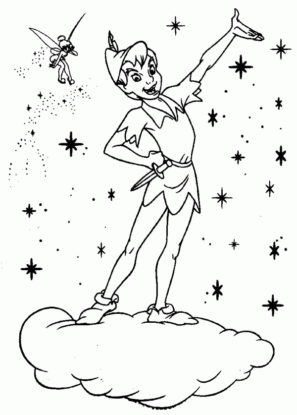 Peter Pan Can Stand on Cloud Because of Tinkerbell Coloring Page ...