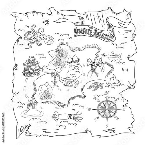 Treasure Island map kids coloring page Stock Illustration | Adobe Stock