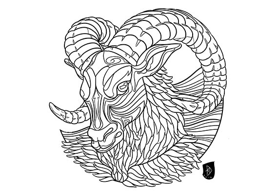 Adult Coloring Page Zodiac Sign Set ARIES Instant | Etsy