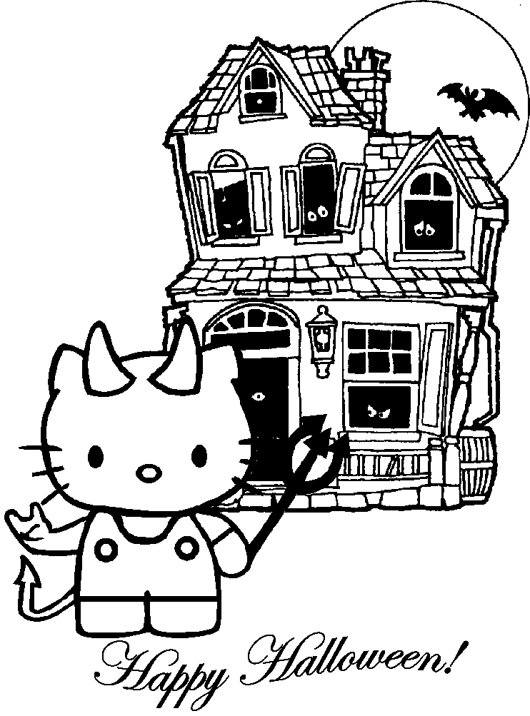 Hello Kitty Halloween Coloring Page