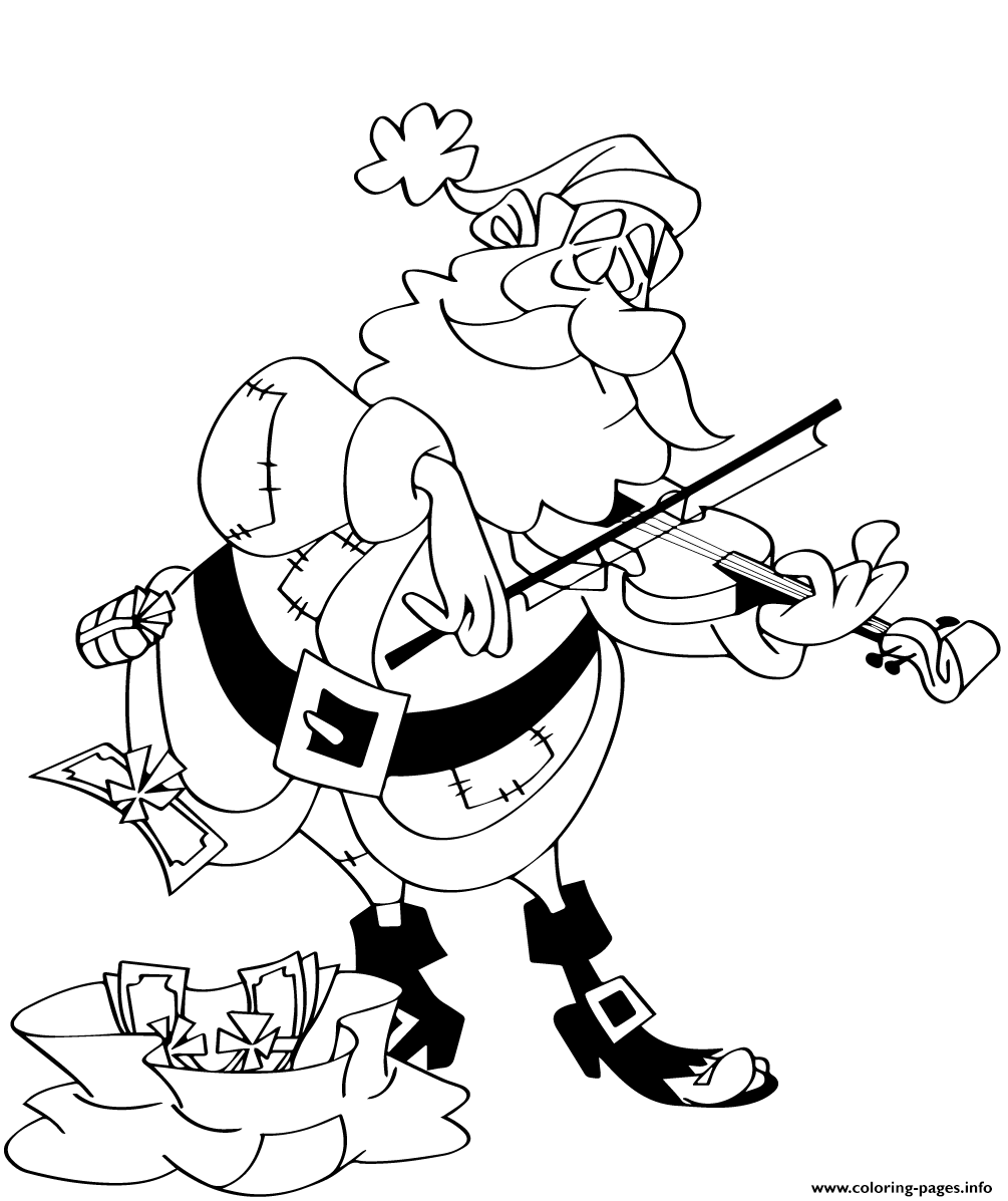 Santa Playing The Violin Christmas Coloring Pages Printable