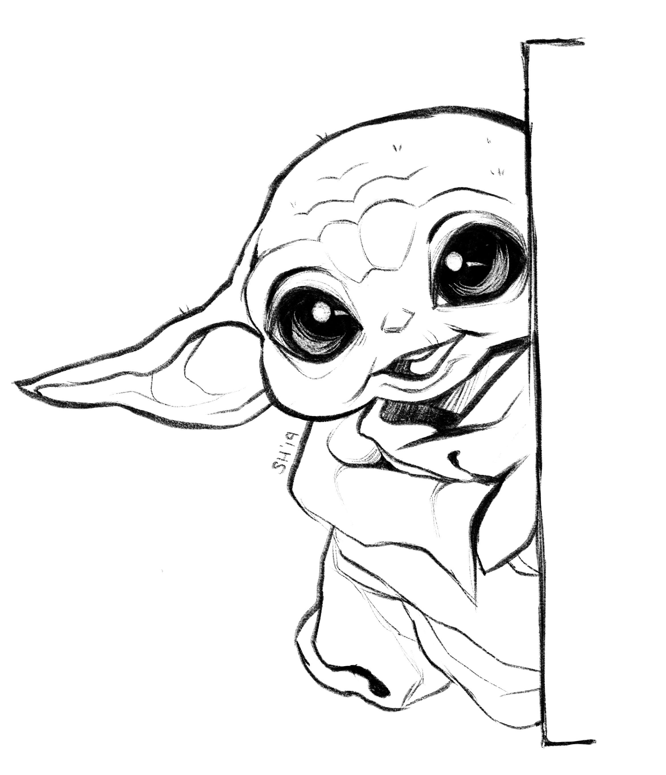 Coloring Pages Baby Yoda Line Drawing
