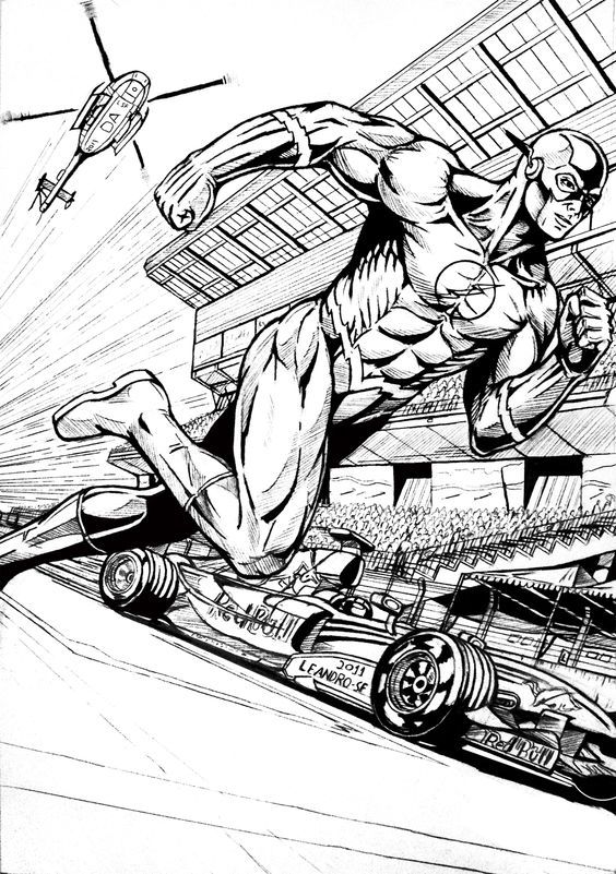 Flash Superhero Coloring - Coloring Pages for Kids and for Adults