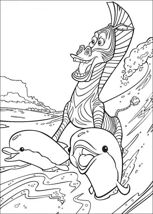 MADAGASCAR coloring pages - Marty with the dolphins