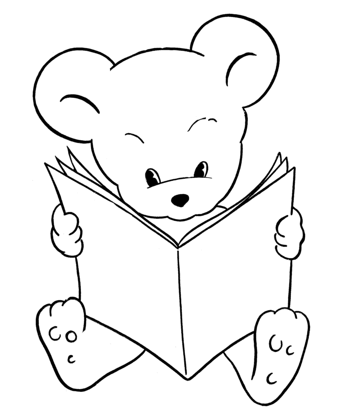 Teddy Bear Coloring Pages | Free Printable Reading Bear Coloring 