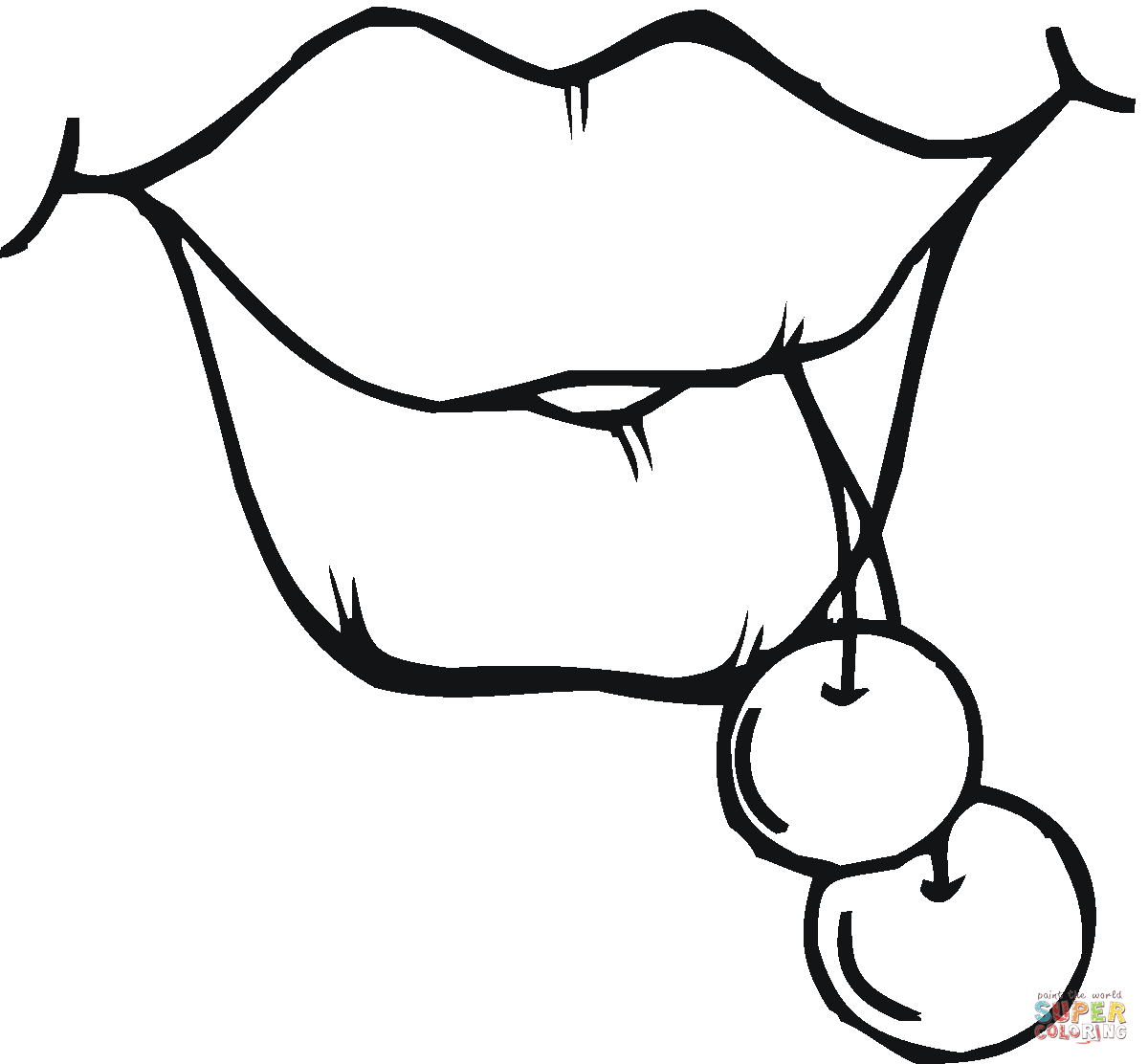 Lips and Cherry coloring page | Free Printable Coloring Pages