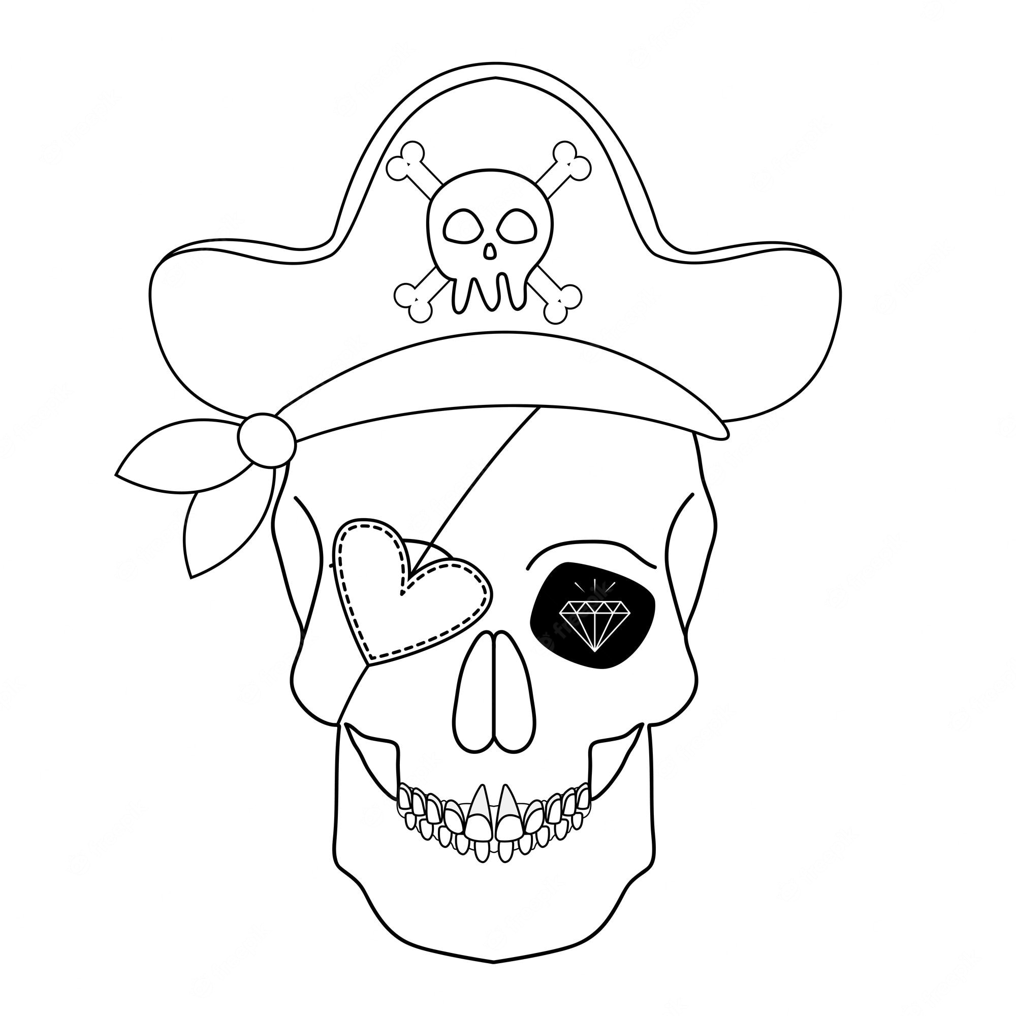 Premium Vector | Figure skull pirate in a hat and with an eye patch sketch  for a tattoo coloring page vector illustration isolated on white background