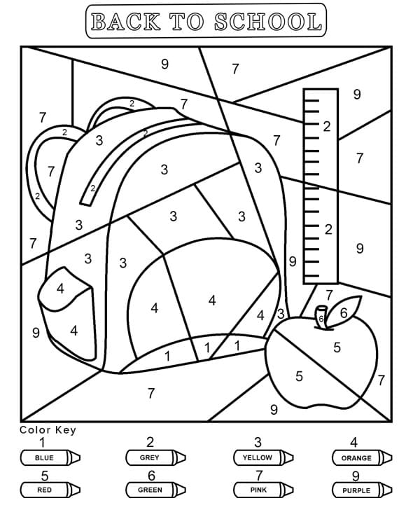 Back to School for Kindergarten Color by Number Coloring Page - Free  Printable Coloring Pages for Kids