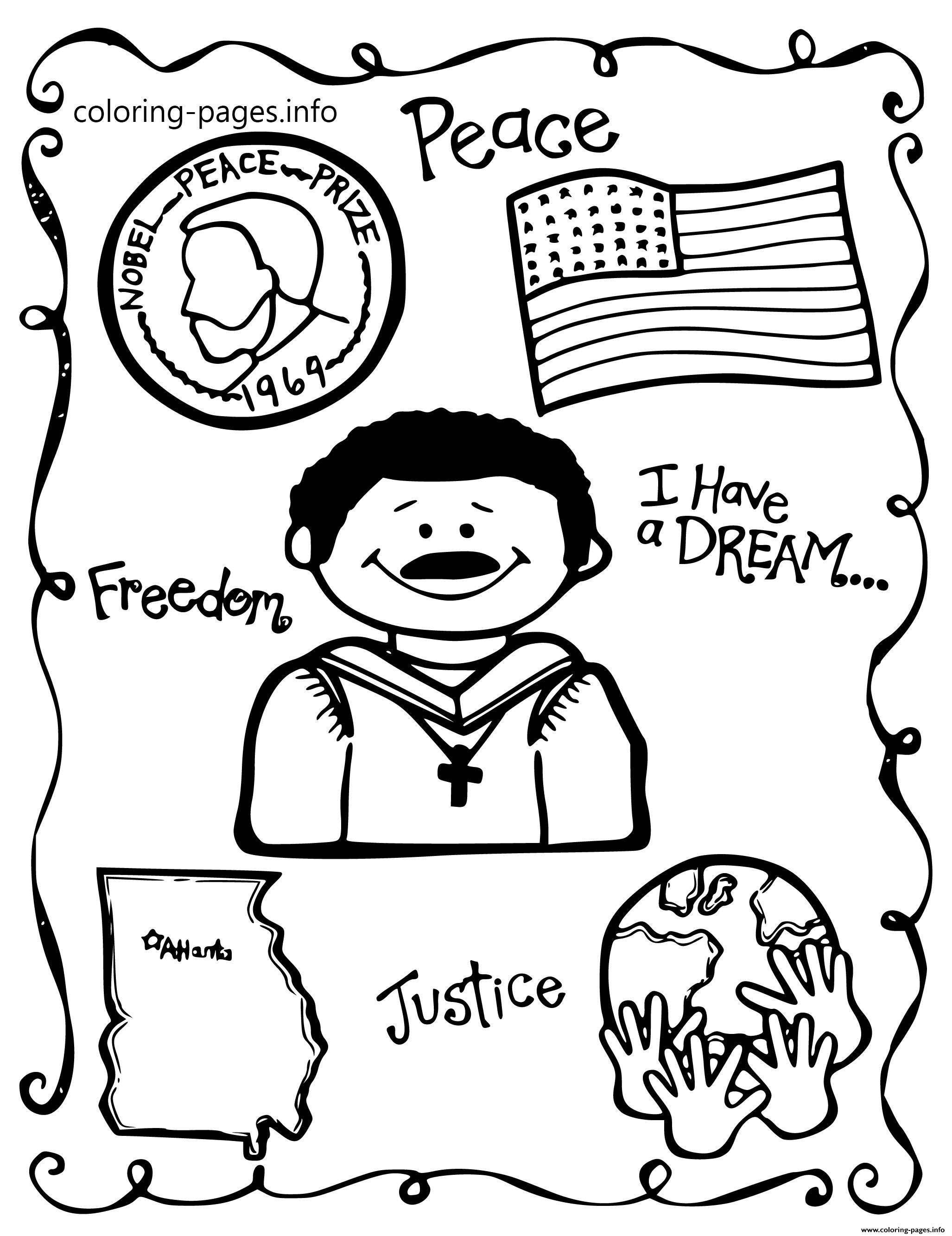 Martin Luther King Day School Themes Peace Freedom Coloring Page