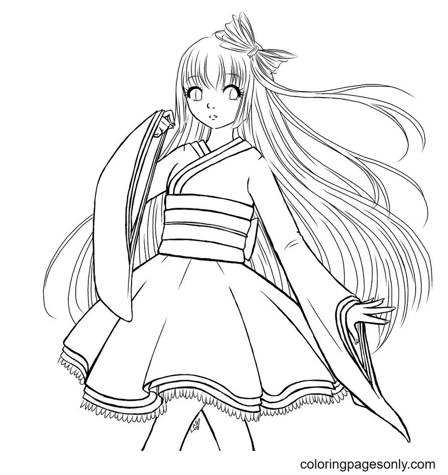 Long Hair Anime Girl Coloring Pages - Coloring Pages For Kids And Adults -  Coloring Home