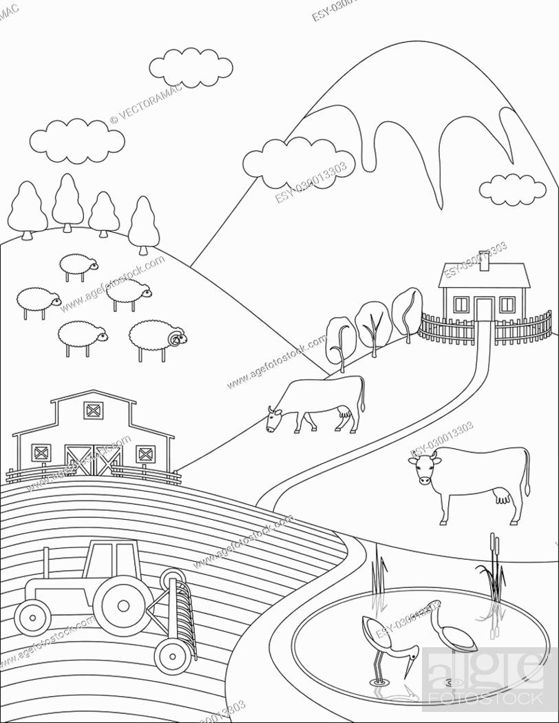 Coloring page farm countryside background. Birds animals trees lake, Stock  Vector, Vector And Low Budget Royalty Free Image. Pic. ESY-030013303 |  agefotostock