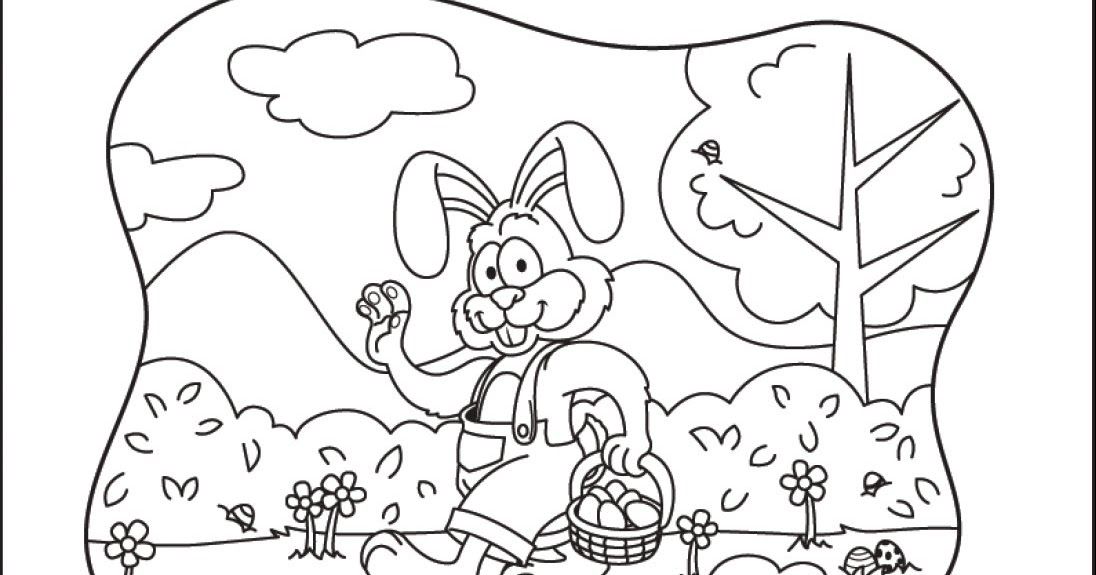 Coloring & Activity Pages: Easter Bunny Waving & Holding an Easter ...