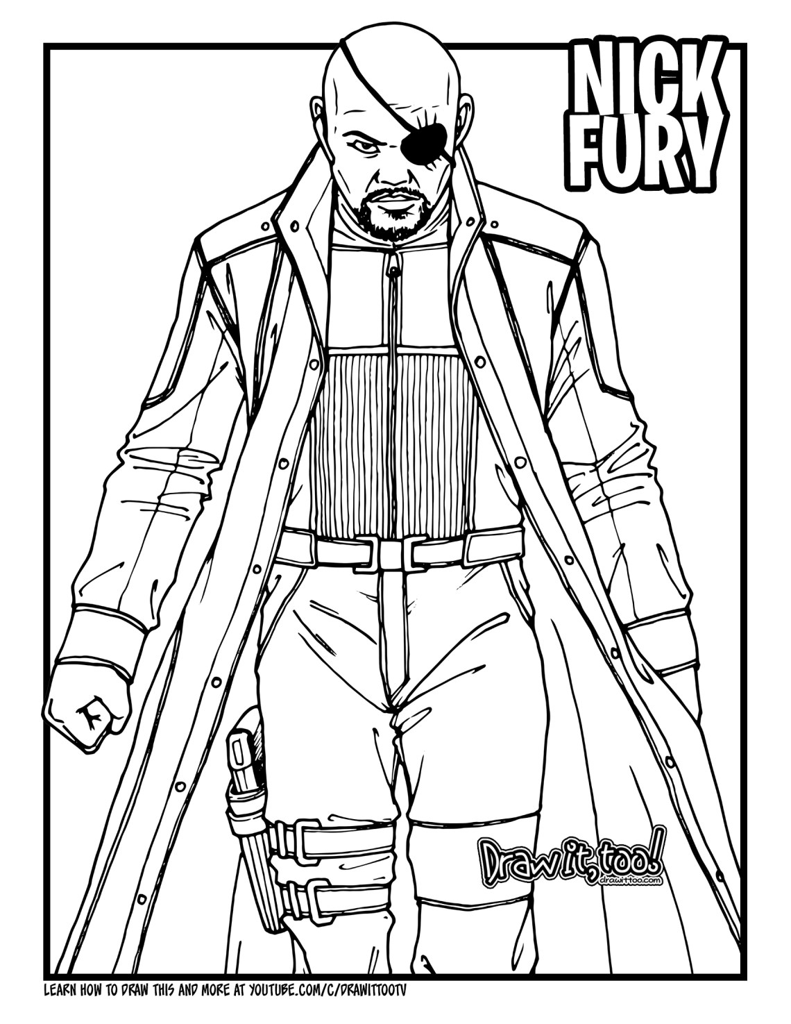 NICK FURY (Marvel Cinematic Universe) Drawing Tutorial. Draw It, Too