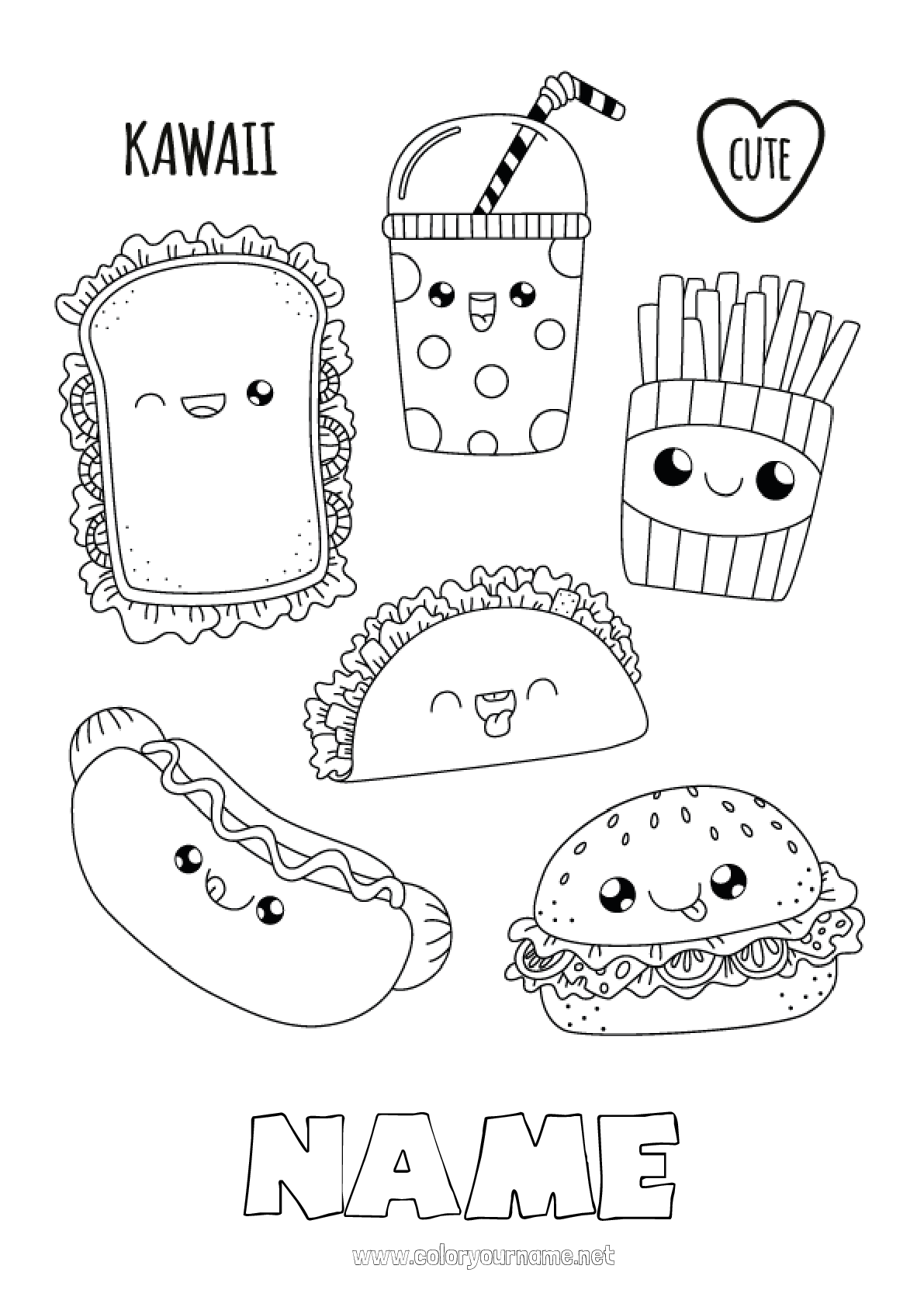 Coloring page No.211 - Cute Kawaii Food