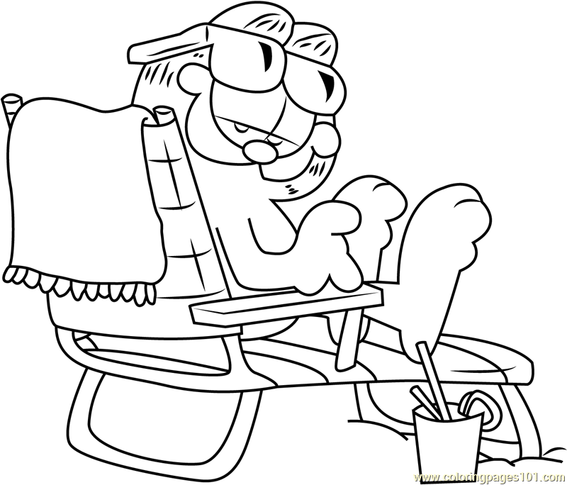 Garfield sitting on Beach Chair Coloring Page for Kids - Free Garfield  Printable Coloring Pages Online for Kids - ColoringPages101.com | Coloring  Pages for Kids