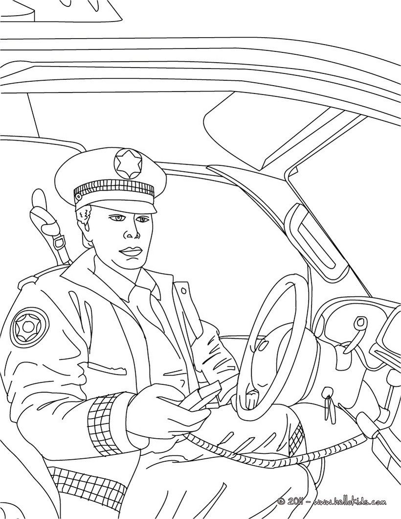 Policeman in his police car coloring pages - Hellokids.com