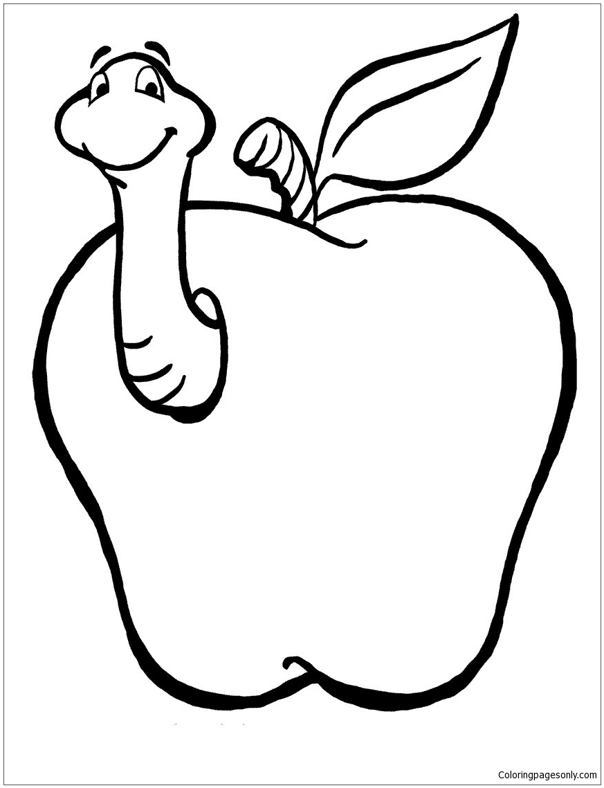 Apple Worm Coloring Page - Free Coloring Pages Online