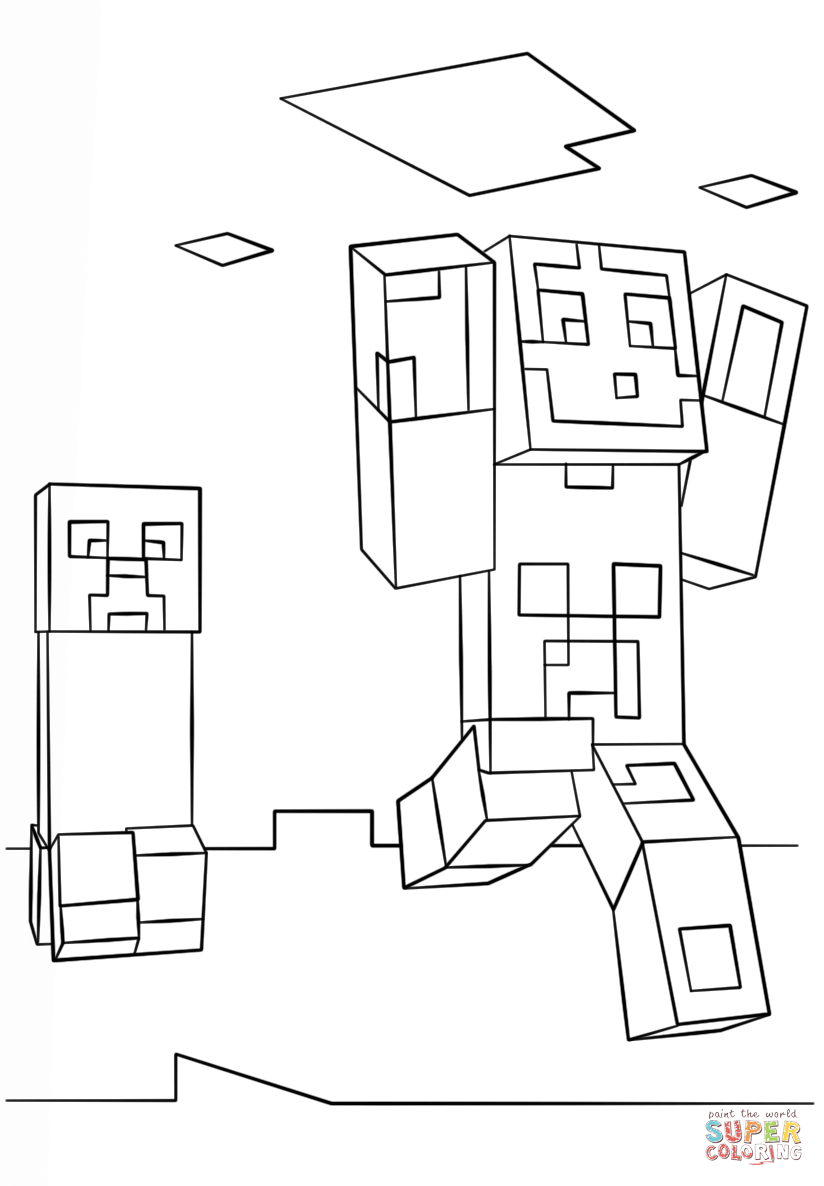 Minecraft Steve and Creeper from Minecraft Coloring Page - Free ...