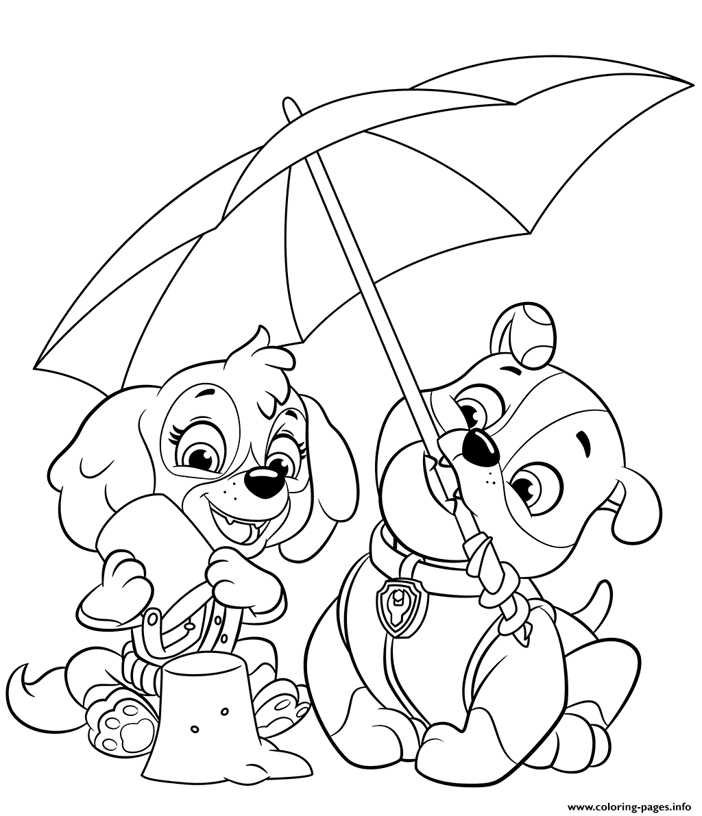 Summer PAW Patrol Rubble And Skye Coloring Pages Printable