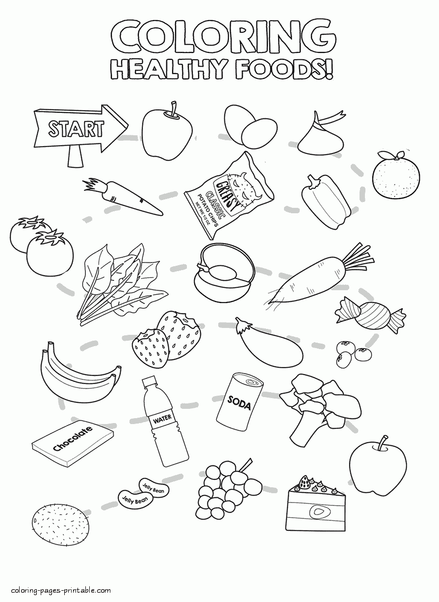 Coloring Page Healthy And Unhealthy Food.. COLORING PAGES PRINTABLE.COM