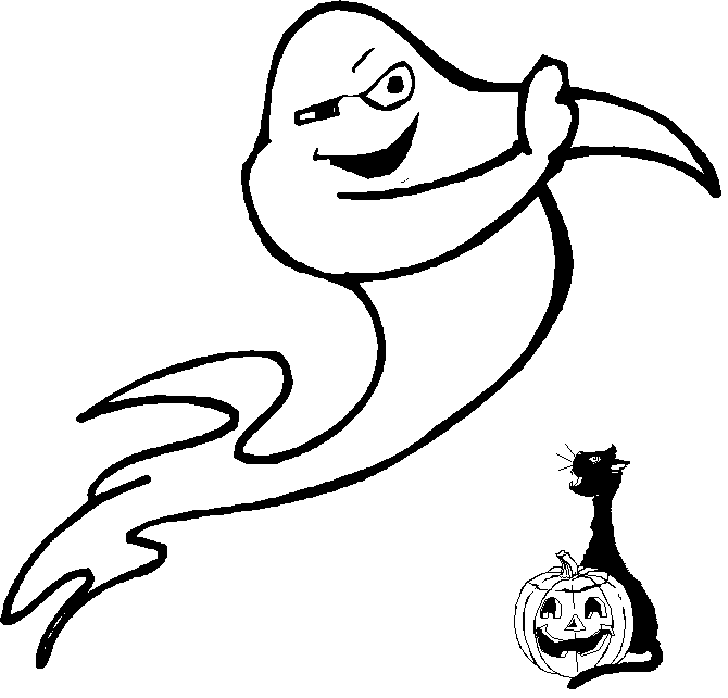 ghost and cat halloween coloring pages