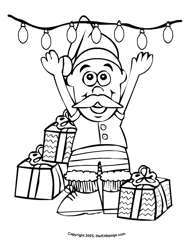 Elf with Christmas Lights Free Coloring Pages for Kids - Printable 