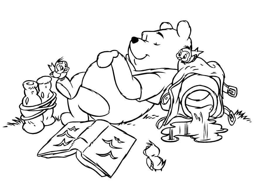 Pooh sleeping Colouring Pages