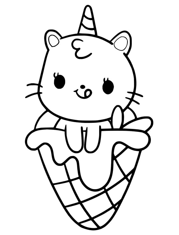 Ice Cream Unicorn Cat Coloring Page - Free Printable Coloring Pages for Kids
