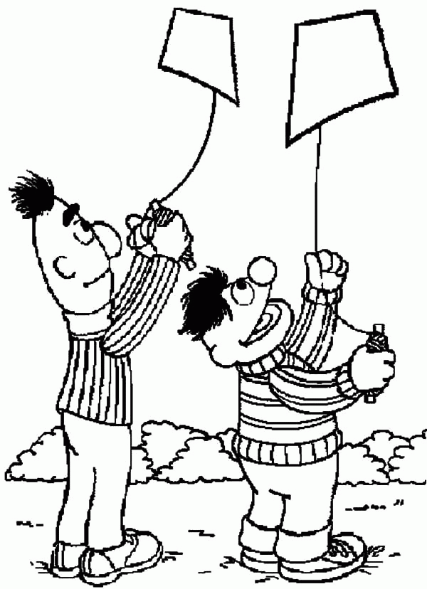 Ernie and Bert Flying Kite Coloring Pages: Ernie and Bert Flying ...