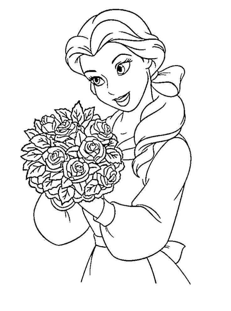 Disney Princess Belle Is Being Hold Flowers Coloring Page | All ...