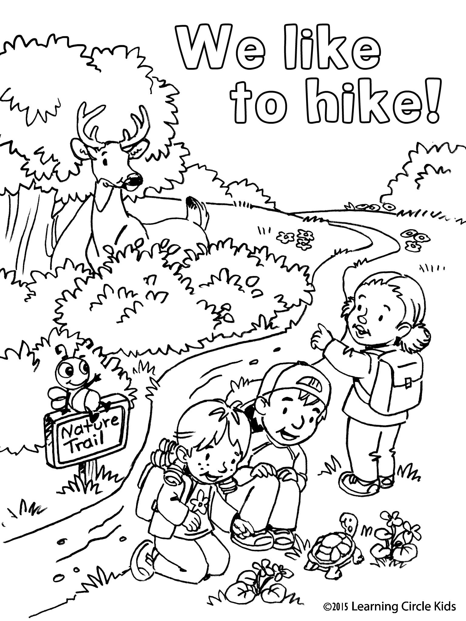 Summer Fun. Hiking with Reader Bee and Friends. Free coloring page ...