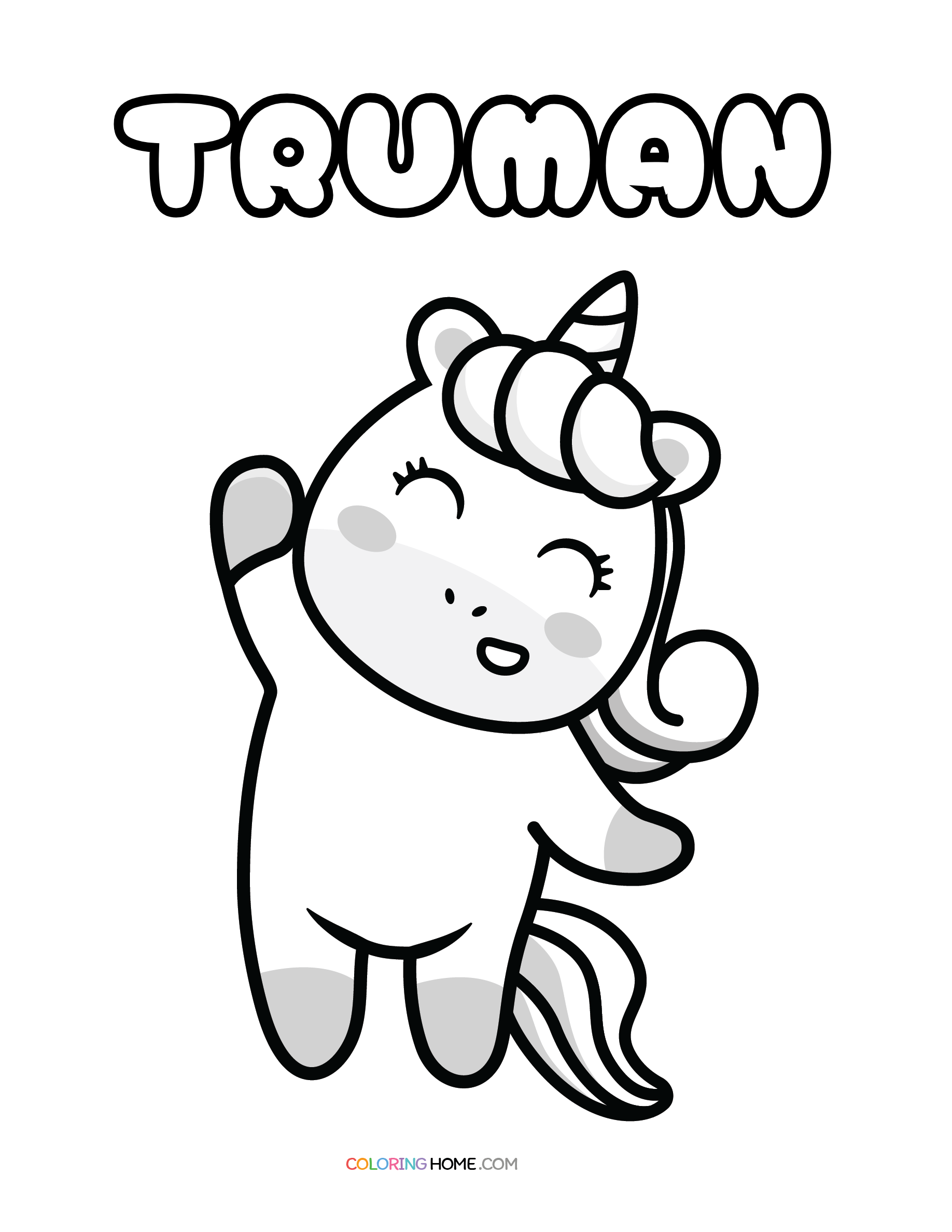 Truman unicorn coloring page